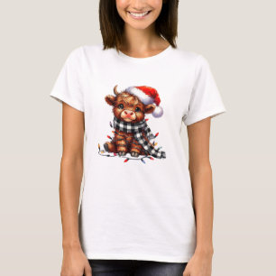 T-shirt Lumières de Noël Highland Cow Baby Noël Light