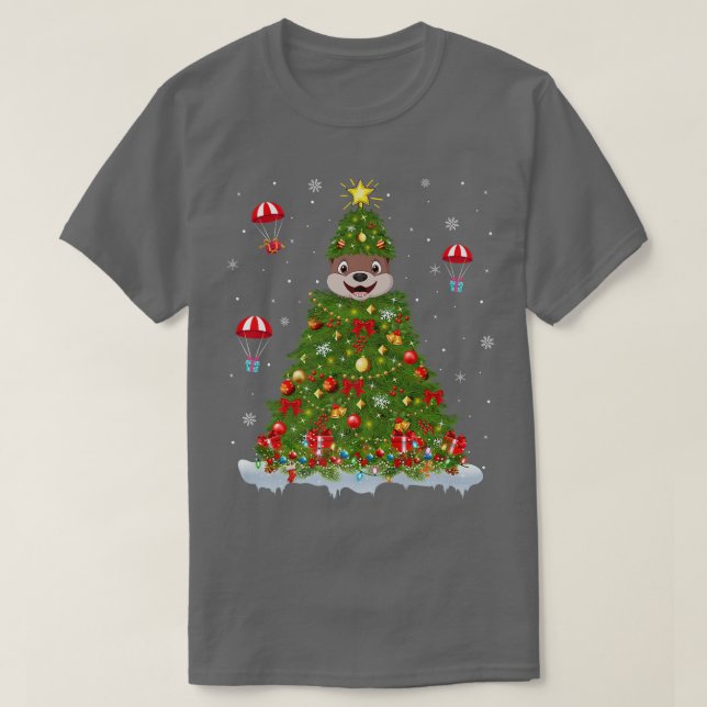 T-shirt Lumières de Noël Matching Famille Amusante Otter d (Design devant)