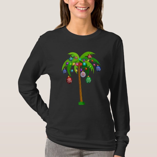 T-shirt Lumières de Noël Palm Tree Hawaii Beach Tropical (Devant)