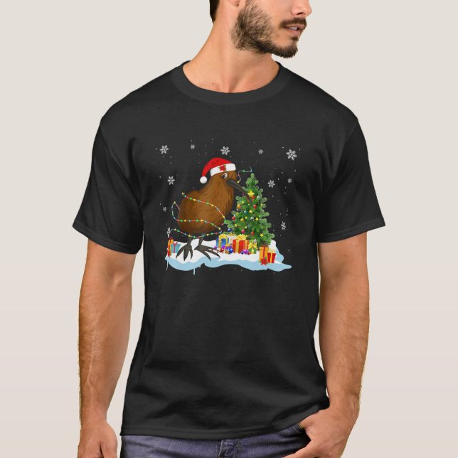 T-shirt Lumières de Noël Père Noël Kiwi Oiseau drôle Kiwi  (Devant)