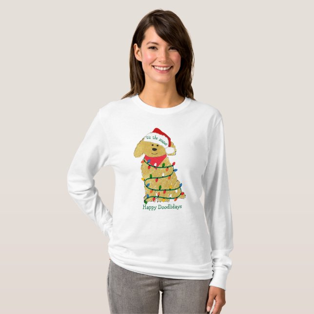 T-shirt Lumières de Noël personnalisées Goldendoodle (Devant entier)