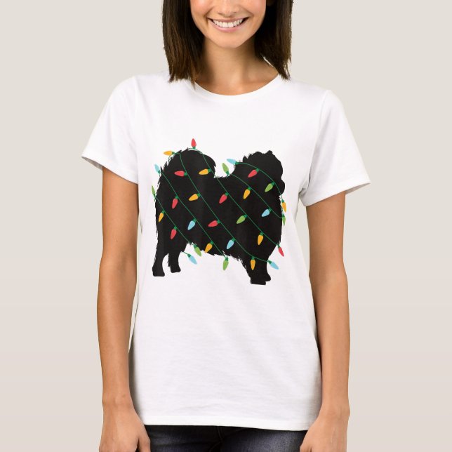 T-shirt Lumières de Noël Pomeranian mignon cadeau pour l'a (Devant)