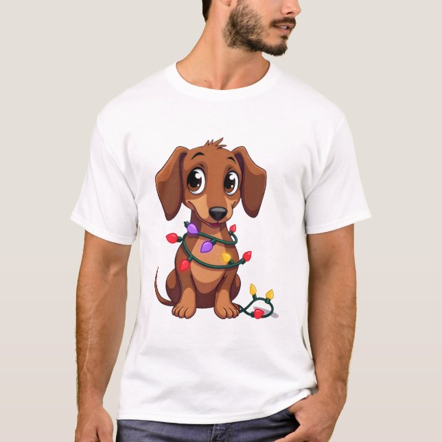 T-shirt Lumières de Noël pour teckel (3) (Devant)