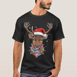 T-shirt Lumières de Noël Renne Chapeau de Père Noël Mignon