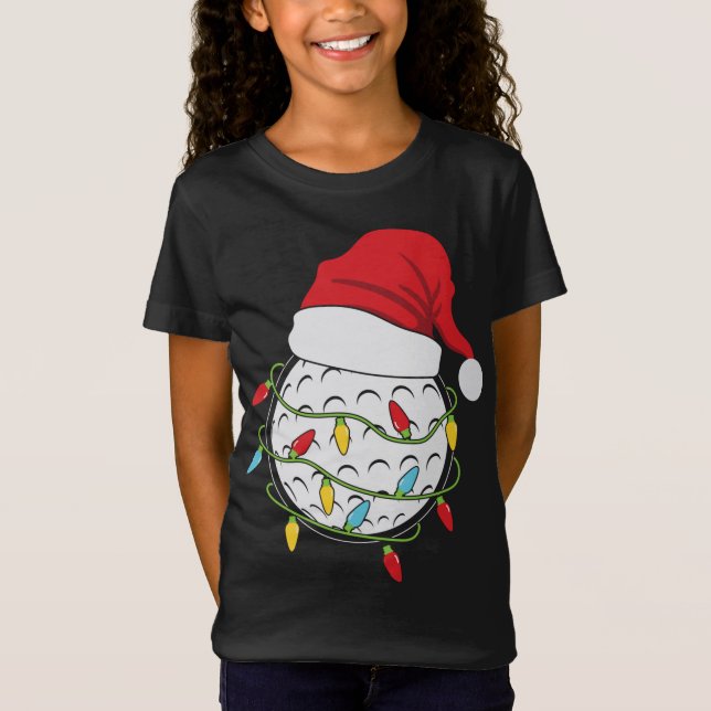 T-Shirt Lumières de Noël Santa Hat Golf Ball Sport amusant (Devant)