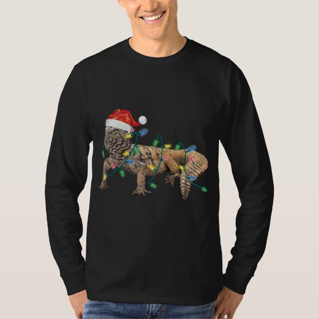 T-shirt Lumières de Noël Uromastyx Santa Hat Dabb Lizard M (Devant)