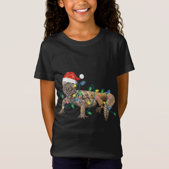 T-Shirt Lumières de Noël Uromastyx Santa Hat Dabb Lizard M (Devant)