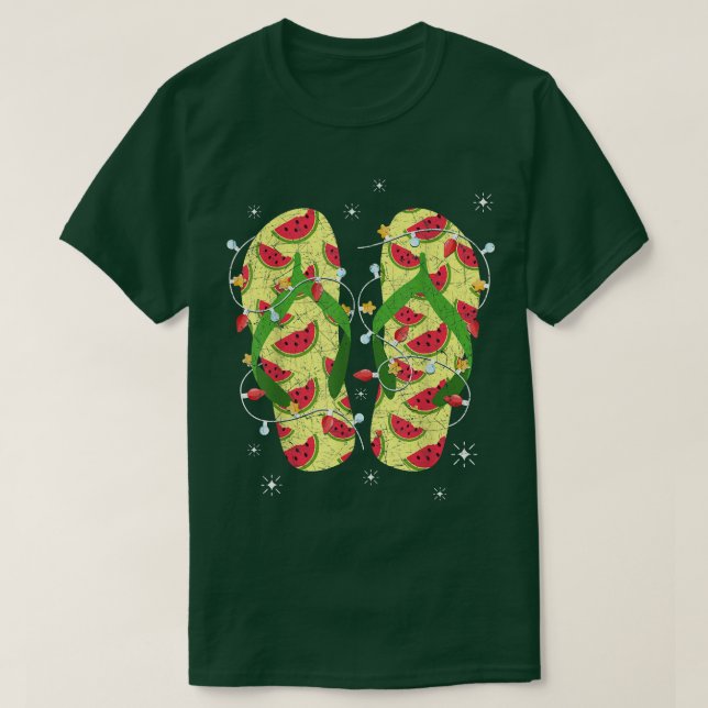 T-shirt Lumières de Noël Watermelon Flip Flops Tropical Ch (Design devant)