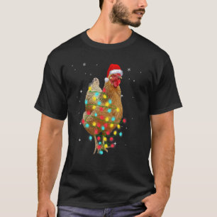 T-shirt Lumières de poulet de Noël et chapeau de Père Noël