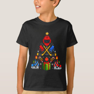 T-shirt Lumières de sapin de Noël de hockey sur glace Chap