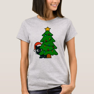 T-shirt Lumières de sapin de Noël drôles de chat noir Kitt