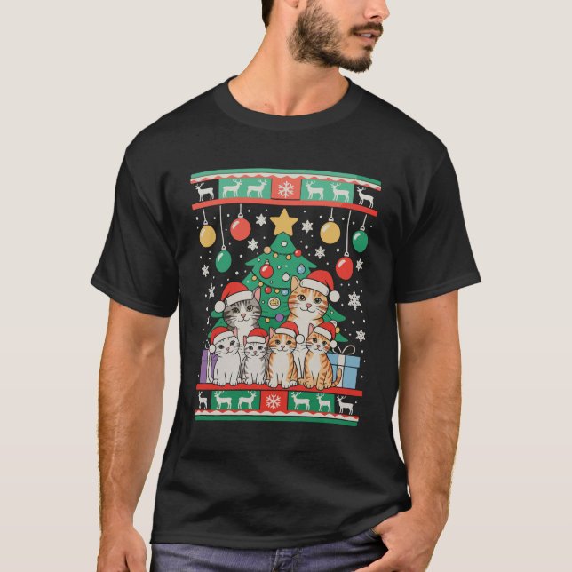 T-shirt Lumières de sapin de Noël moche de chat Noël vacan (Devant)