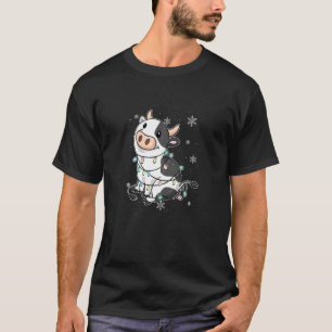 T-shirt Lumières de sapin de Noël Ornements Vache fermière