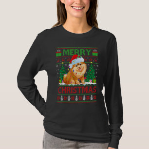T-shirt Lumières de sapin de Noël Santa moche chien Pomera