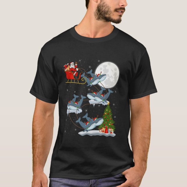T-shirt Lumières des arbres de Noël amusant Père Noël équi (Devant)