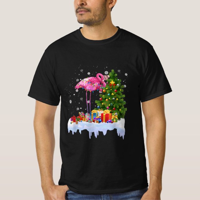 T-shirt Lumières des arbres de Noël Flamant rose (Devant)