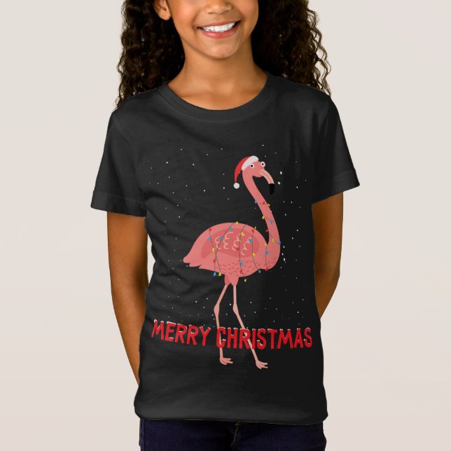 T-Shirt Lumières des arbres de Noël flamingo (Devant)