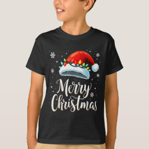 T-shirt Lumières Joyeux Noël Chapeau de Père Noël Rouge Fa