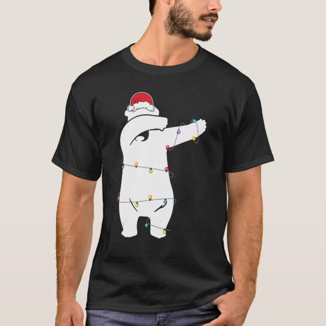 T-shirt Luminaires d'ours de Noël Dabing Santa Chapeau pou (Devant)