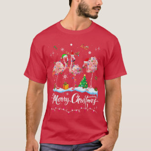 T-shirt Lumineux Flamant Rose Drôle Chapeau de Père Noël S