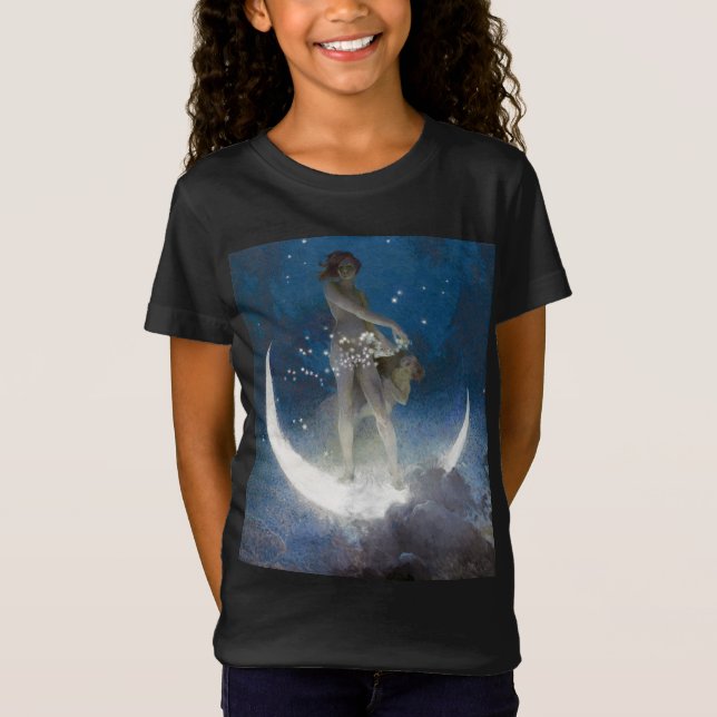 T-Shirt Luna Goddess at Night Scattering Stars (Devant)