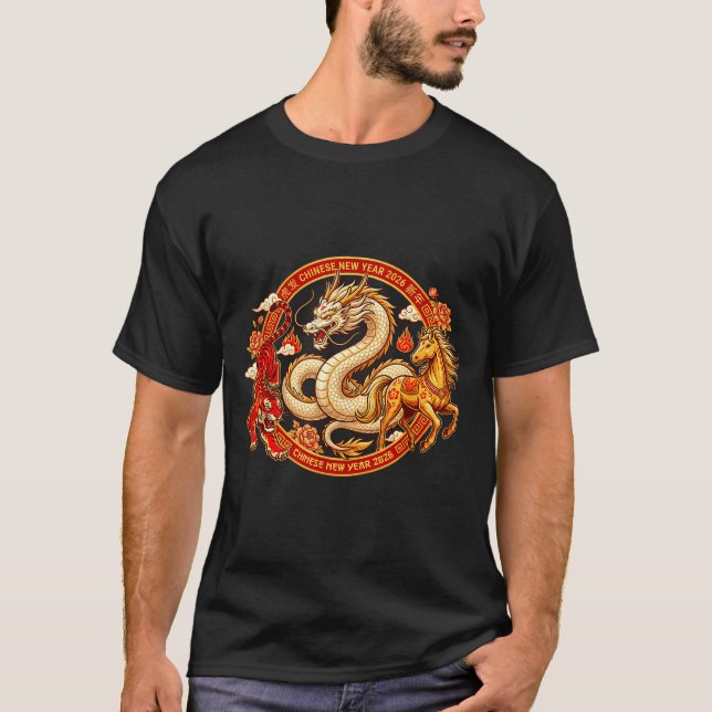 T-shirt Lunar Zodiac Dragon Tiger Horse Harmony Chinese Ne (Devant)