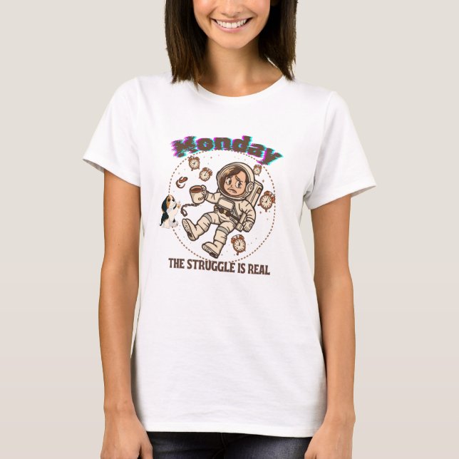 T-shirt Lundi Lutte Spatiale Astronaute Café & Chiot (Devant)