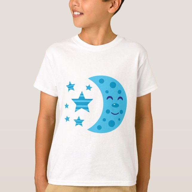 T-shirt Lune bleue et étoiles rayées (Devant)