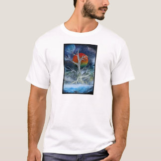 T-shirt Lune brumeuse d'orange de nuit d'arbre mort simple