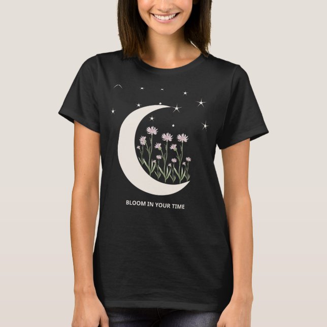 T-Shirt Lune Céleste et Étoiles Florales (Devant)