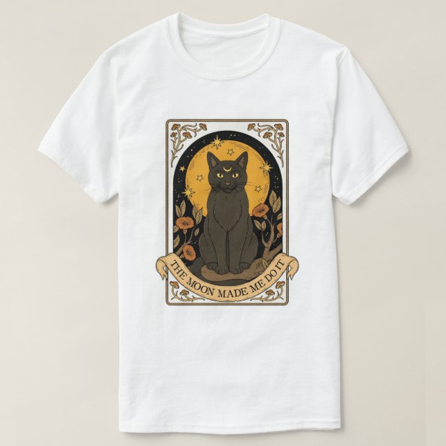 T-shirt Lune Chat Noir | Esthétique Sorcière Vinta (Design devant)