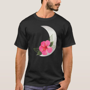 T-shirt Lune Croissante Avec Fleur Hibus Fleur Tropicale F
