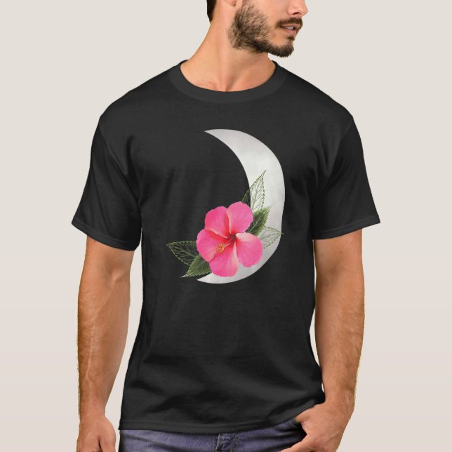 T-shirt Lune Croissante Avec Fleur Hibus Fleur Tropicale F (Devant)