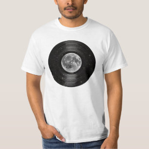 T-shirt Lune dans le disque de LP de vinyle de l'espace