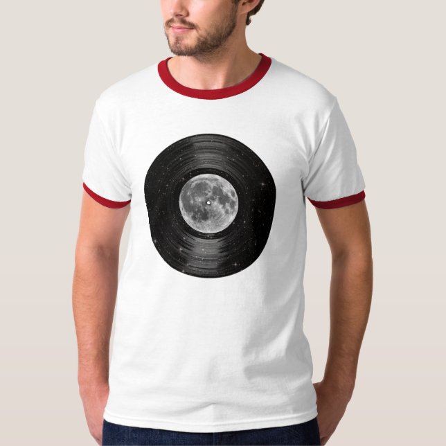 T-shirt Lune dans le disque de LP de vinyle de l'espace (Devant)