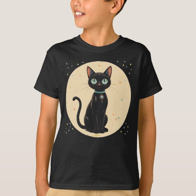 T-shirt Lune de chat noir atomique futuriste (Devant)