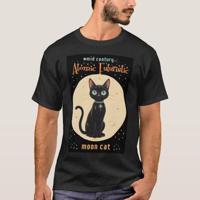 T-shirt Lune de chat noir atomique futuriste avec texte (Devant)