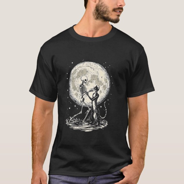 T-shirt Lune de chat squelette dansant (Devant)