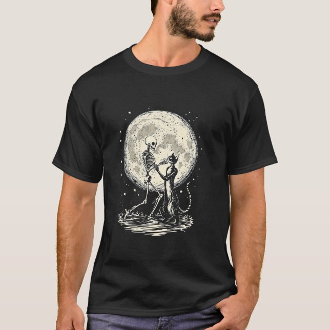 T-shirt Lune de chat squelette dansant (Devant)