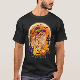 T-shirt Lune de Chien Poméranie Halloween avec Citrouille
