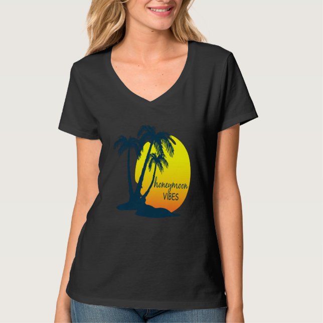 T-shirt Lune de miel Vibes Beach Palm Tree après Mariage V (Devant)