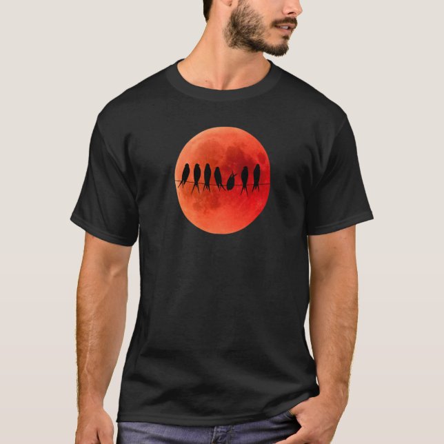 T-shirt Lune De Sang Lunaire Éclipse Oiseaux Sur Câble Sil (Devant)