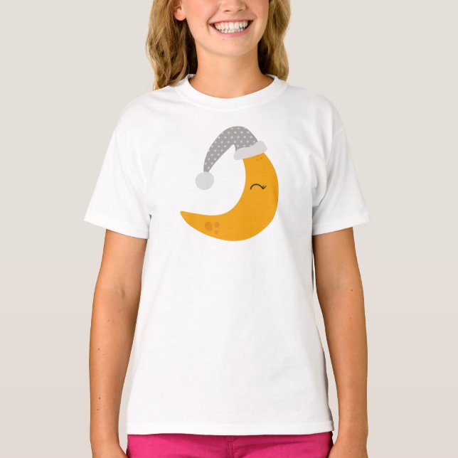 T-shirt Lune Dormir, Bouchon De Nuit, Mignonne Lune, Lune  (Devant)