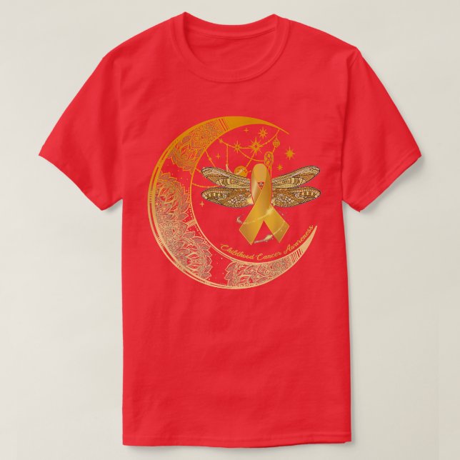 T-shirt Lune Dragonfly Gold Ribbon Children Cancer Award (Design devant)