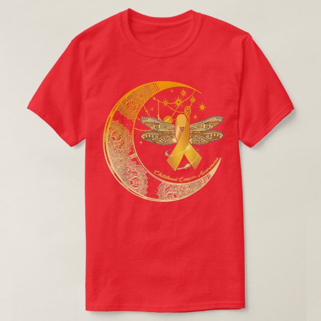 T-shirt Lune Dragonfly Gold Ribbon Children Cancer Award (Design devant)