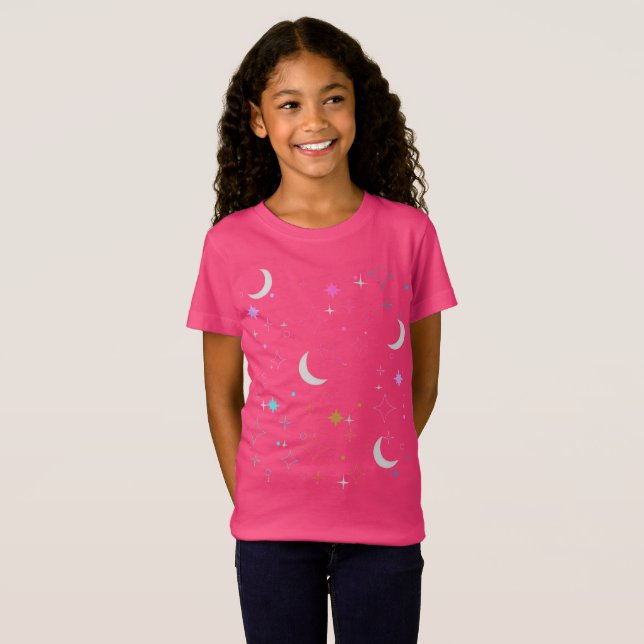 T-Shirt Lune & Étoiles  Minimaliste adolescentes (Devant entier)