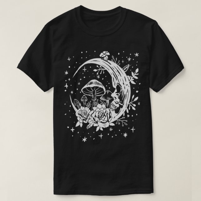 T-shirt Lune gothique & Champignons, Fleurs Punk Witchy (Design devant)