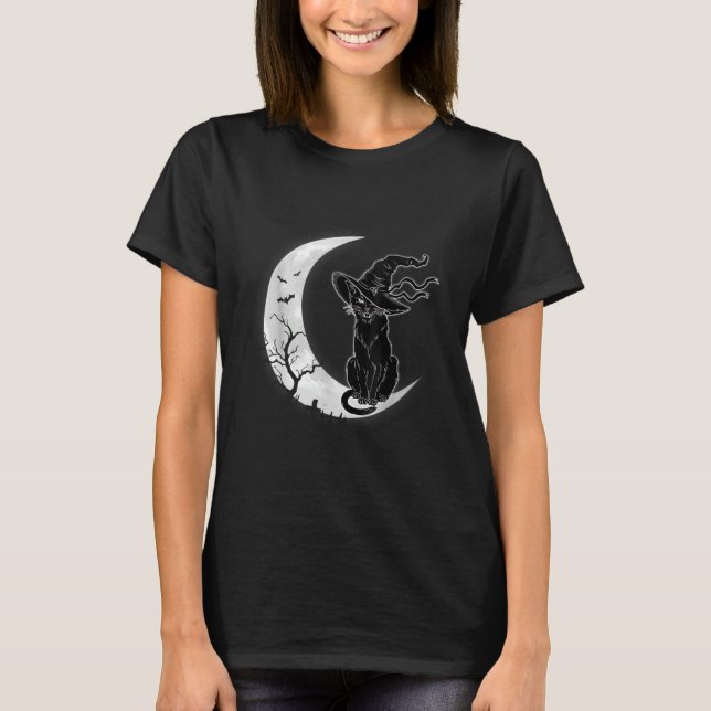 T-shirt Lune Halloween Scary Black Chat Costume sorcier Ca (Devant)