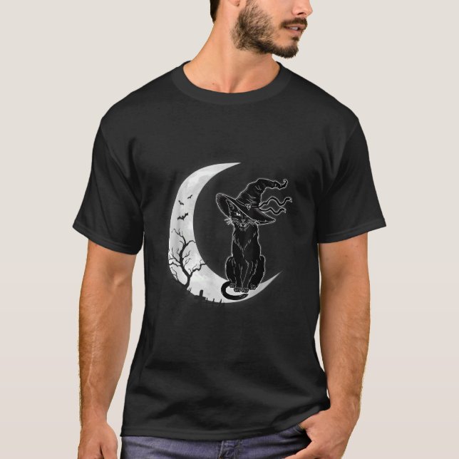 T-shirt Lune Halloween Scary Black Chat Costume sorcier Ca (Devant)