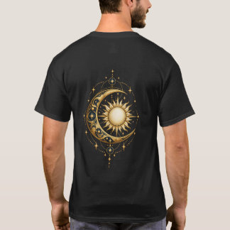 T-shirt Lune Soleil Étoiles Or Céleste Imprimé au Dos